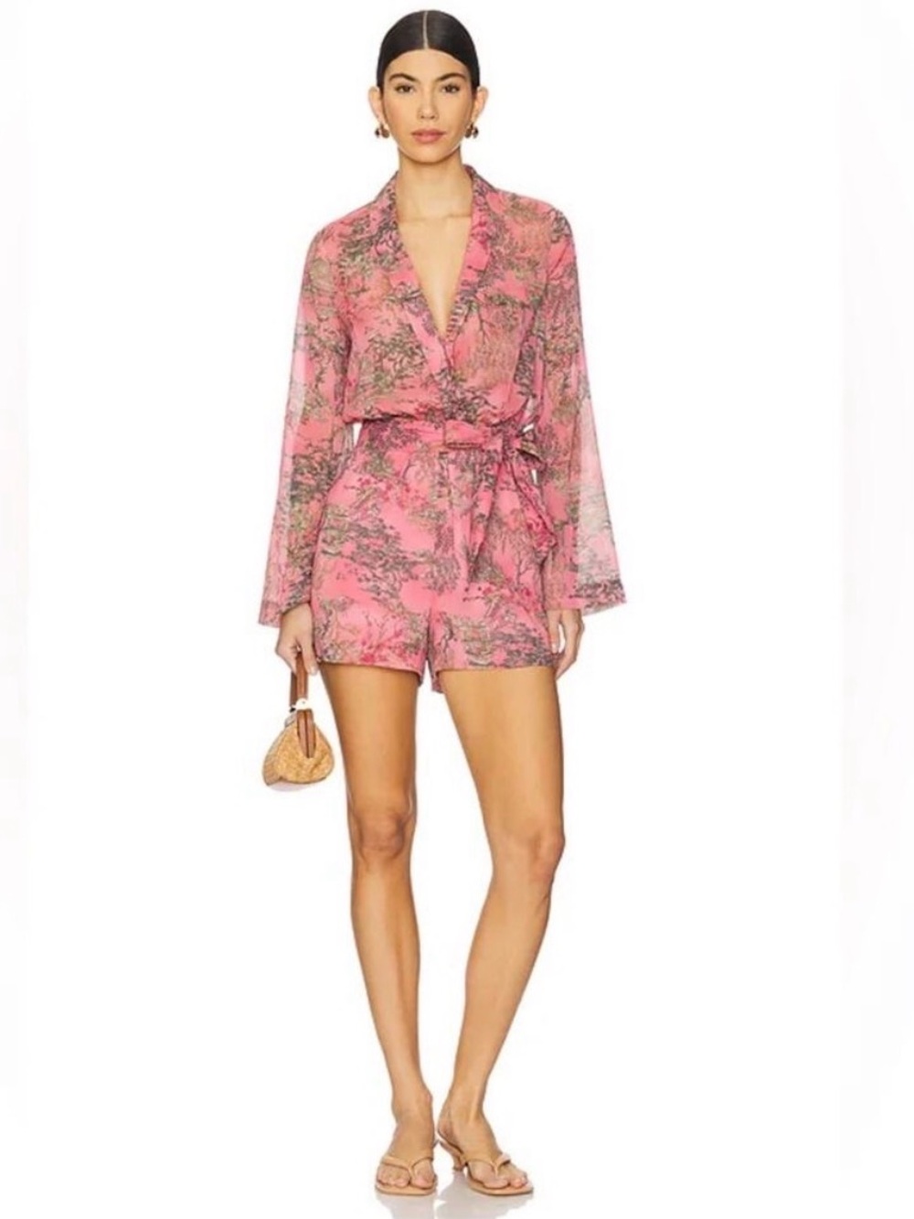 L'AGENCE Pink Printed Wrap Romper Size 12